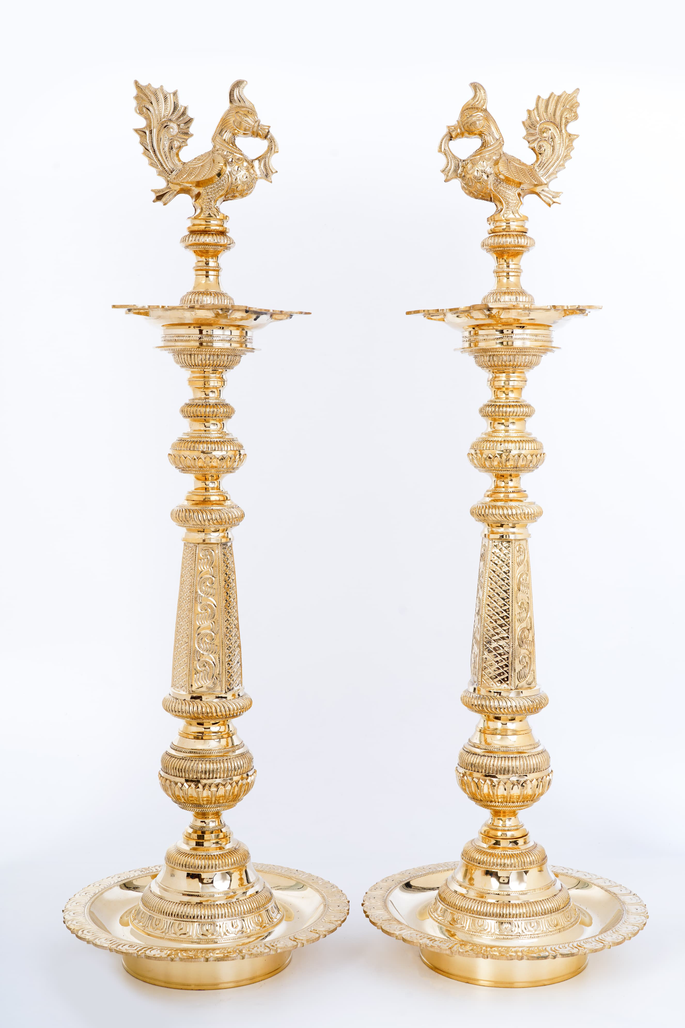 Pair of brass lamps
