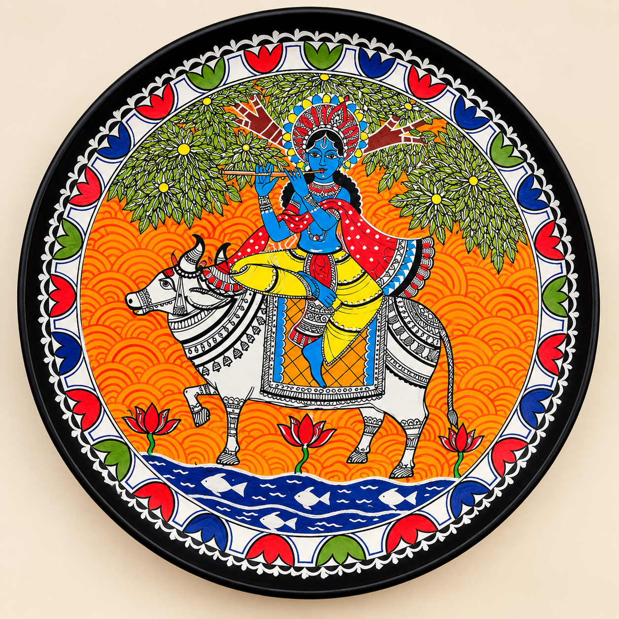 Madhubani Krishna playing the flute
